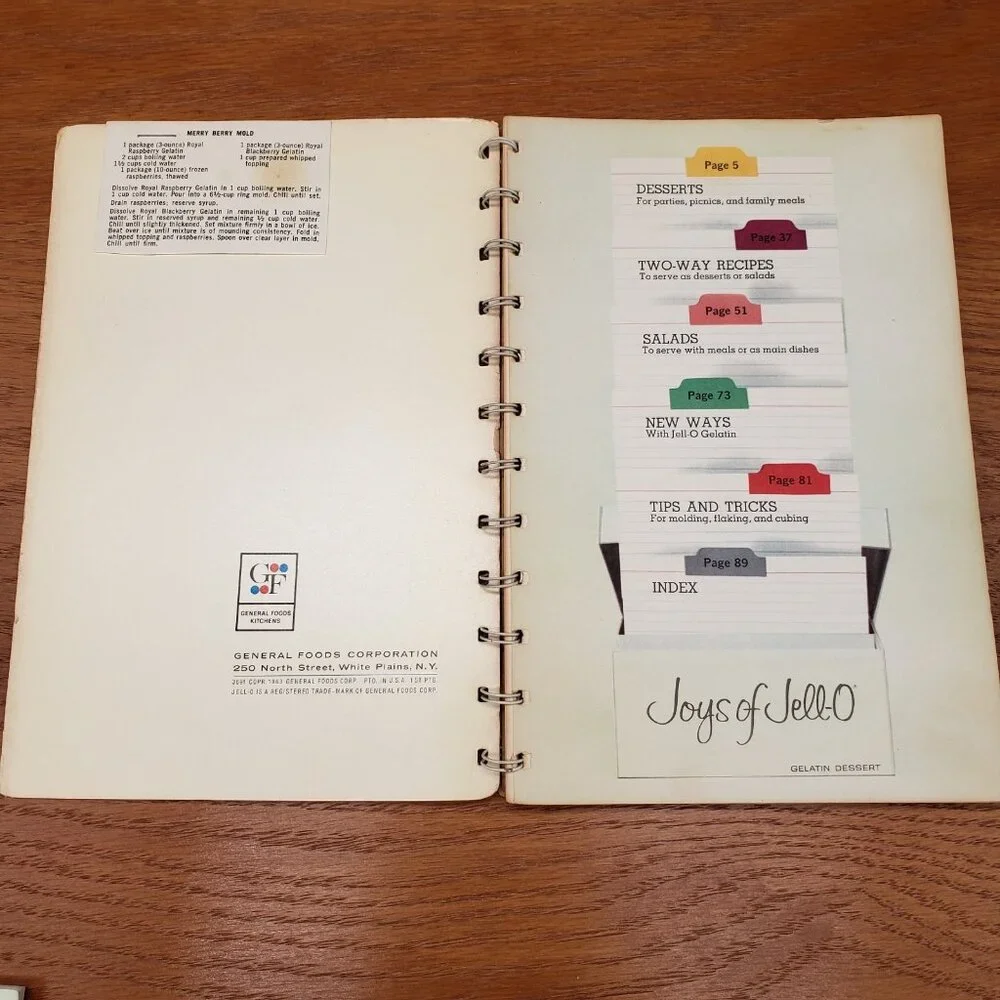 1963 Joys of Jell-O Cookbook Spiral Bound 1st Printing Vintage MCM Color Recipes